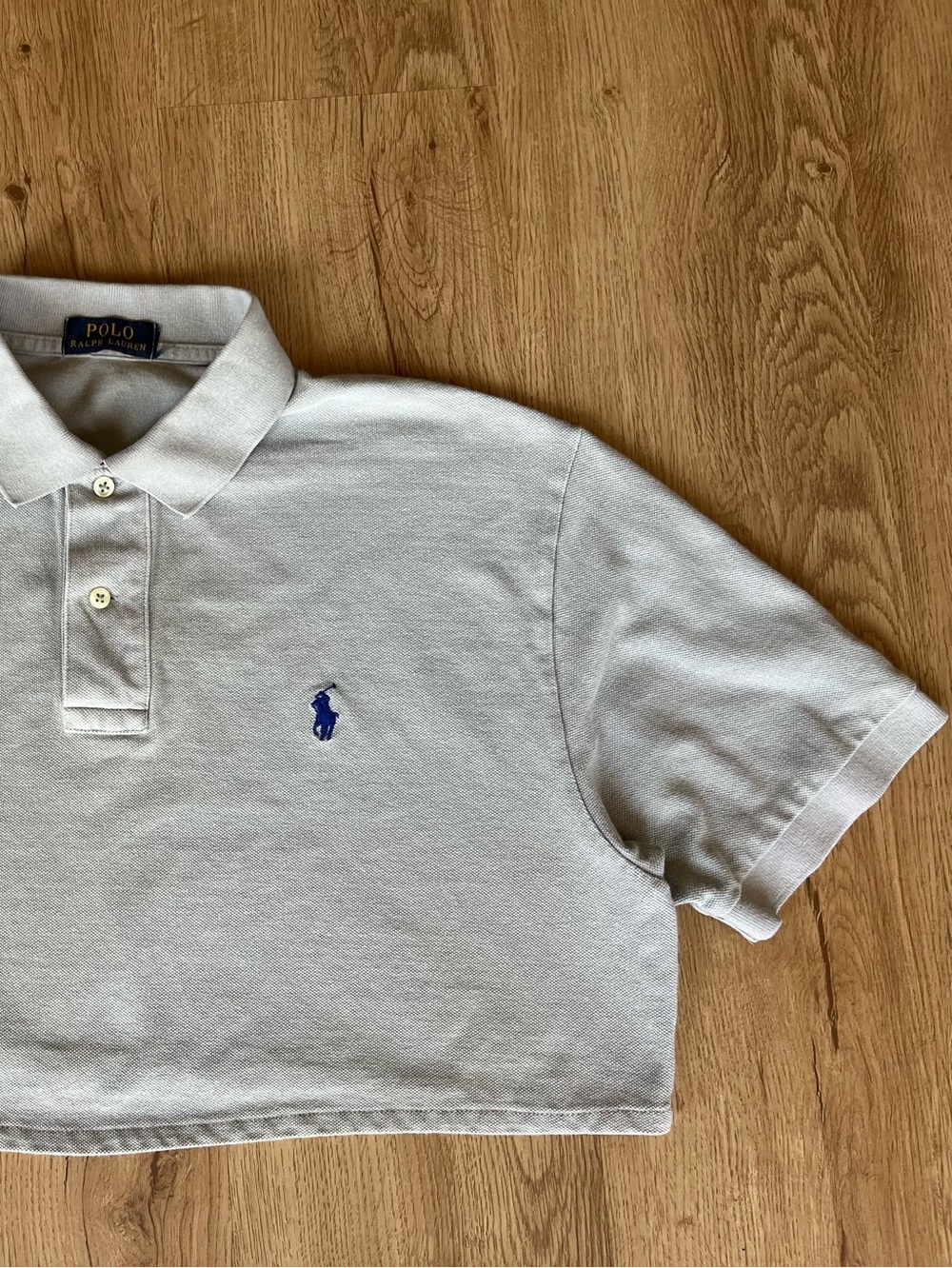 Polo Ralph Lauren Cropped Polo Shirt Women’s XL Gray Navy Pony Boxy Preppy